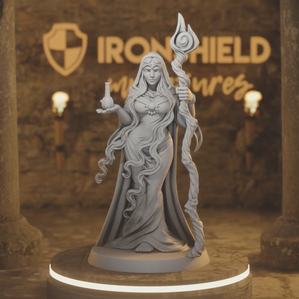 Miriel Human Woman Sorcerer Potion — 360° rotating view of 3D printed DnD miniature