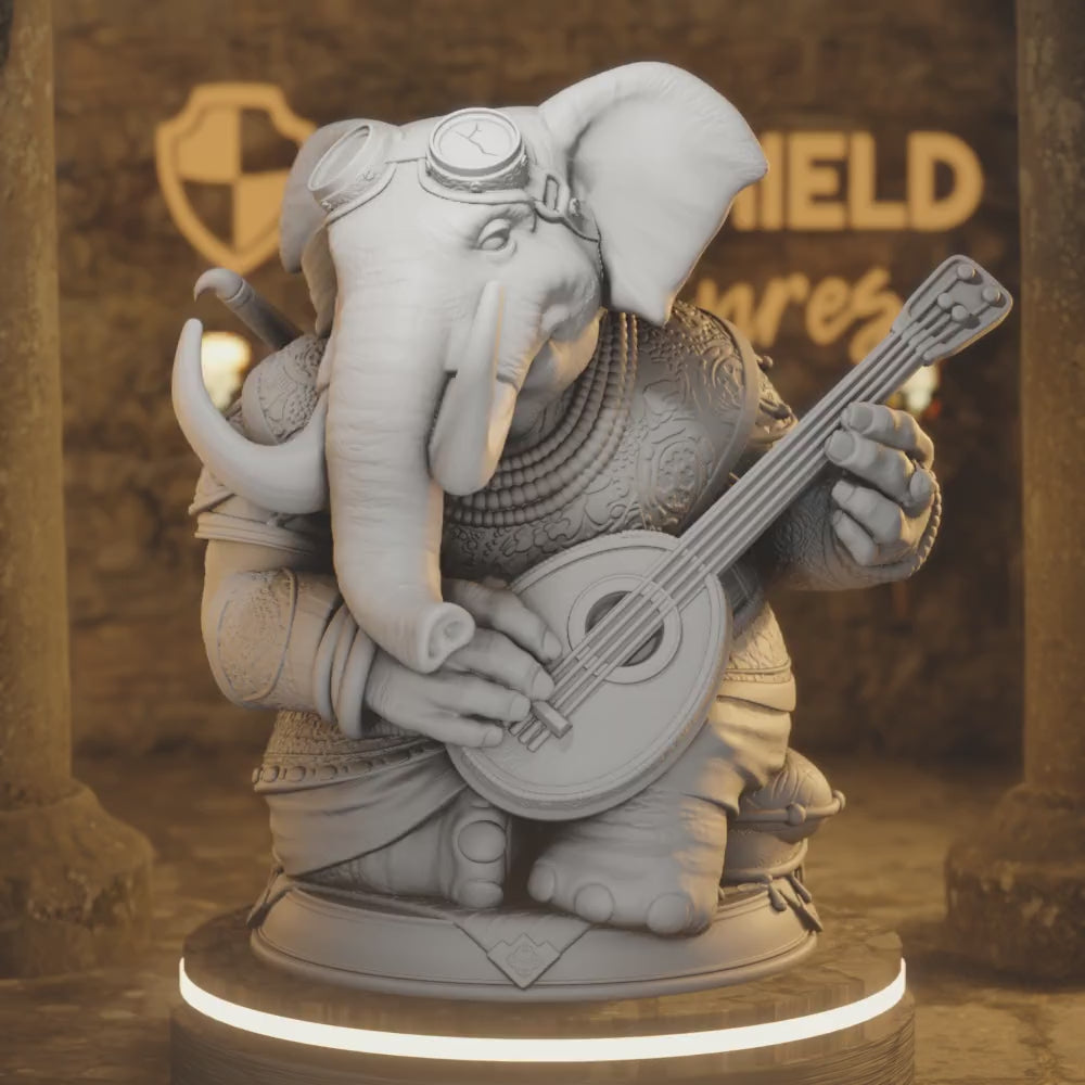 Mahogany - Beastfolk Loxodon Bard Elephant — 360° rotating view of 3D printed DnD miniature