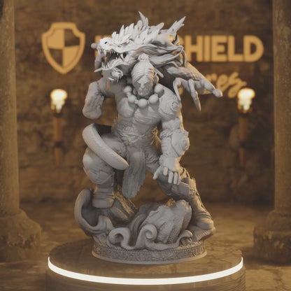 Dragon Spirit Orc Monk - Draak — 360° rotating view of 3D printed DnD miniature
