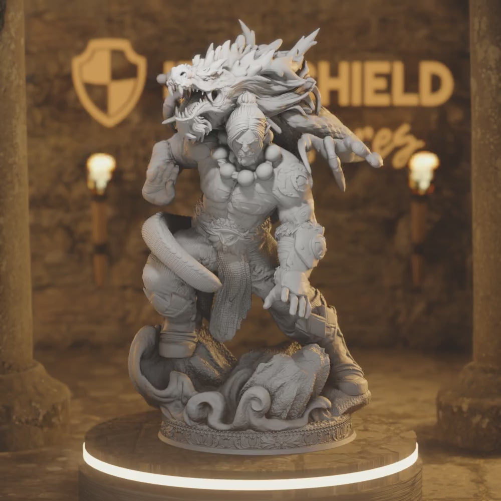 Dragon Spirit Orc Monk - Draak — 360° rotating view of 3D printed DnD miniature