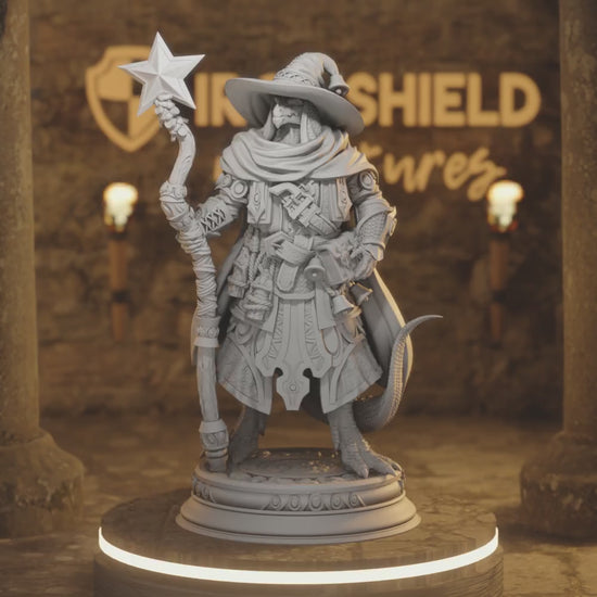 Ozmandi Beastfolk Dragon Wizard Sorcerer — 360° rotating view of 3D printed DnD miniature