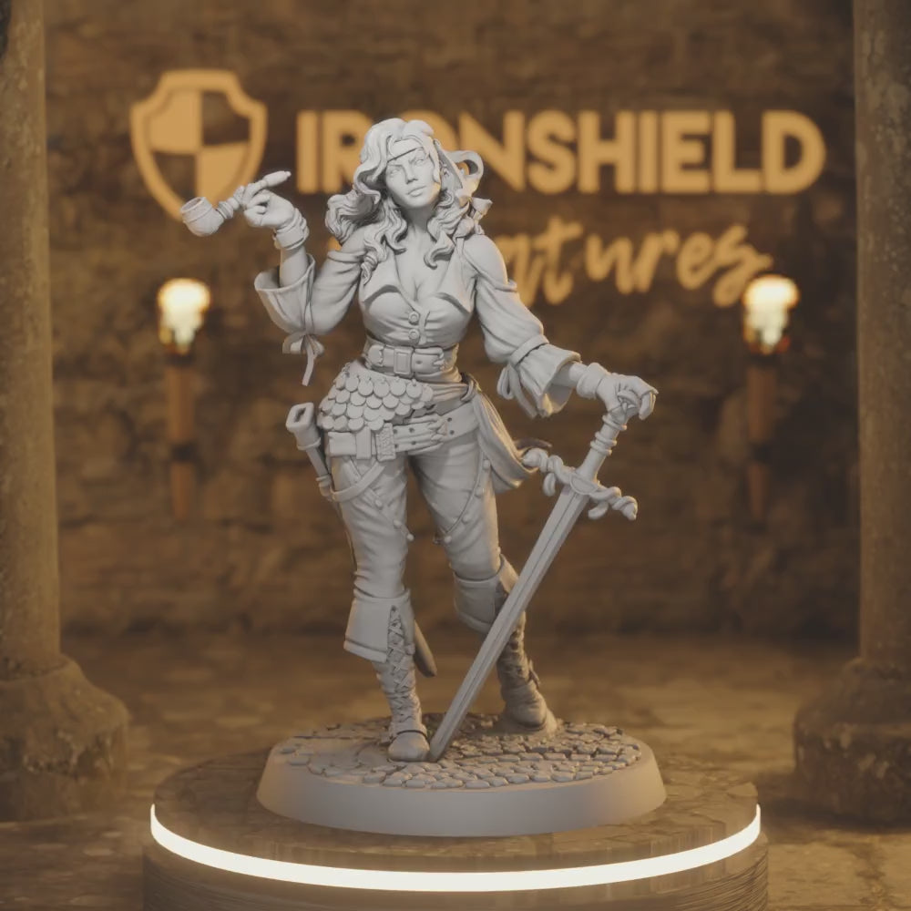 Saliyah – Rogue Virtuoso Elegant Duelist Bard Trickster — 360° rotating view of 3D printed DnD miniature