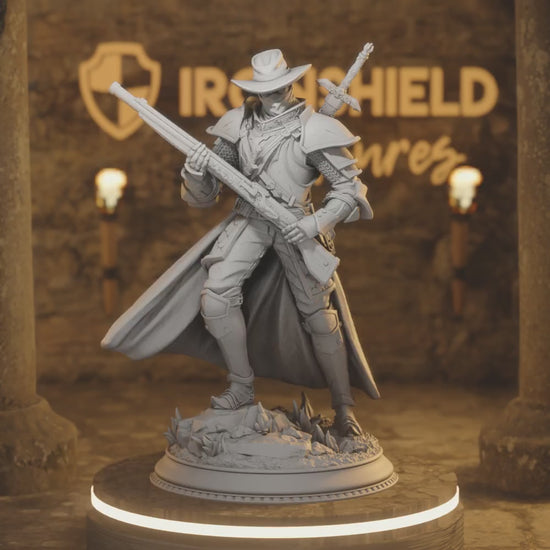 Sir Harian Gunslinger Ranger — 360° rotating view of 3D printed DnD miniature
