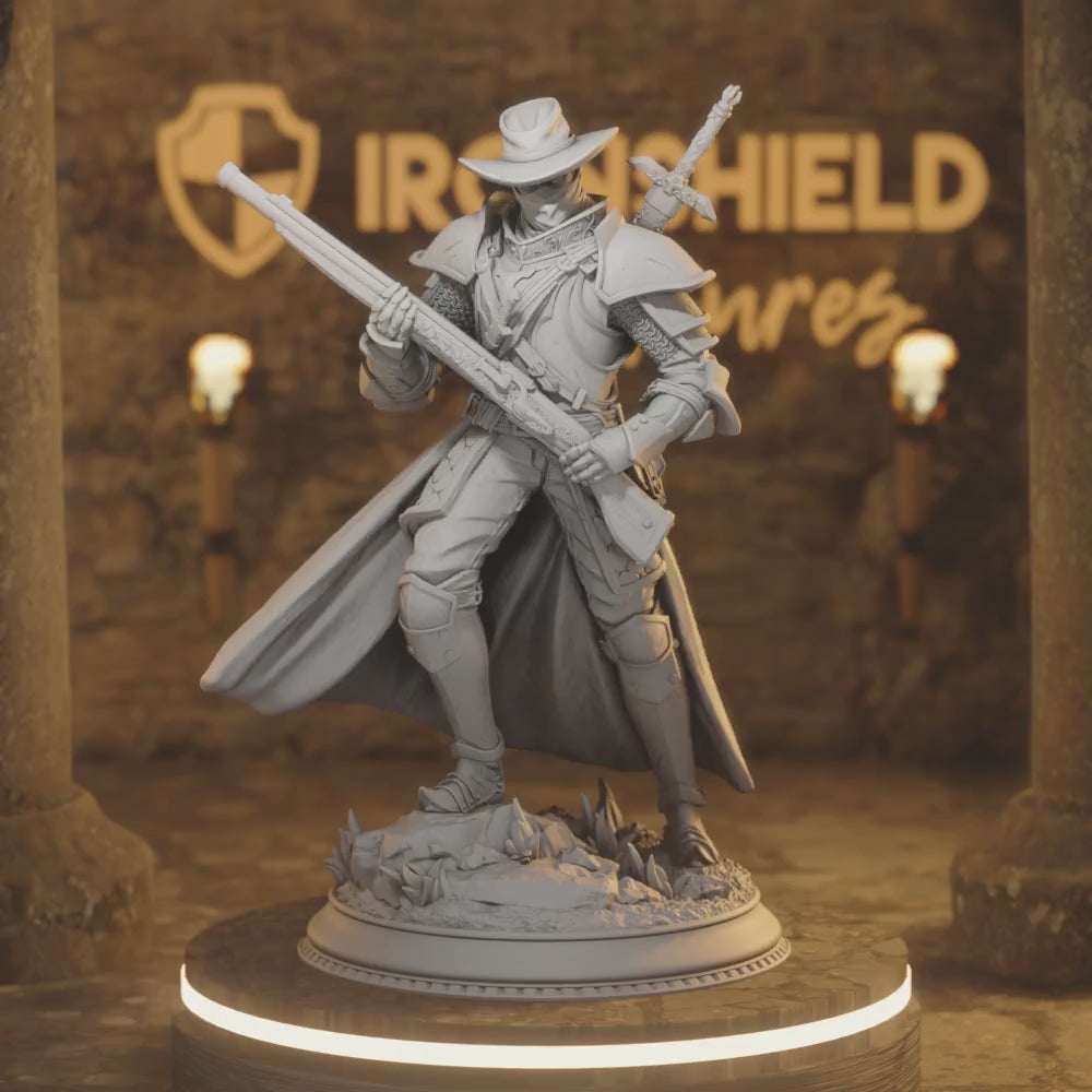 Sir Harian Gunslinger Ranger — 360° rotating view of 3D printed DnD miniature