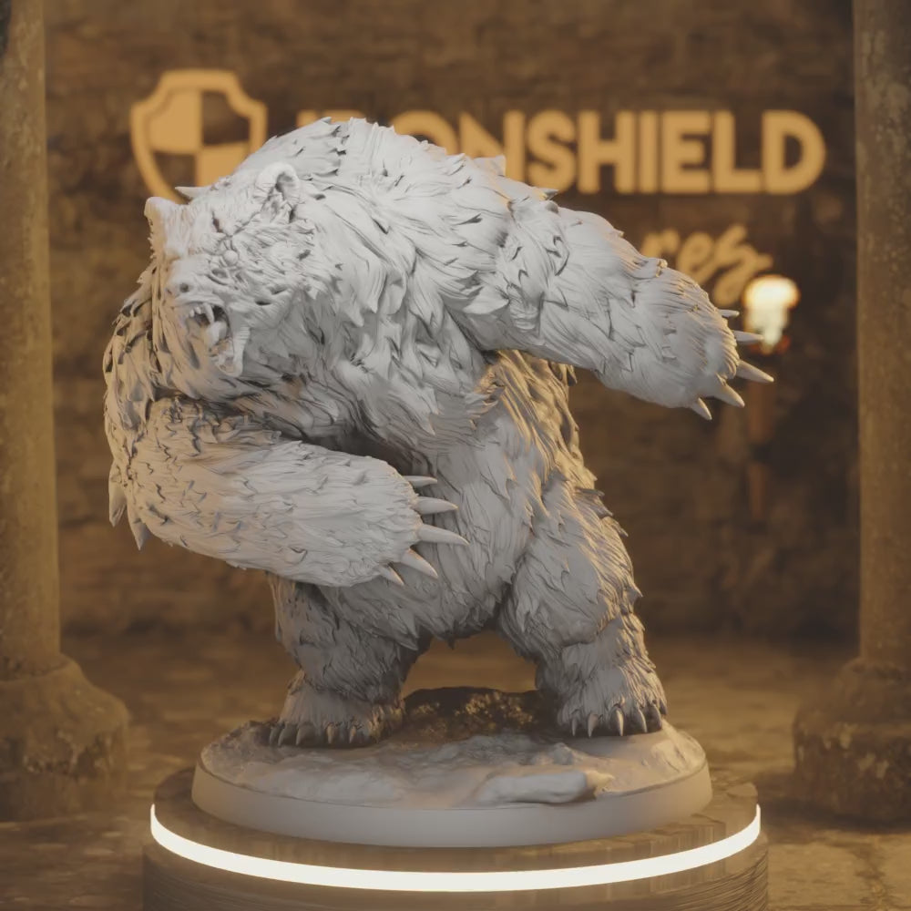 Dire Bear 3 – Savage Dire Bear Mid-Swing Pose — 360° rotating view of 3D printed DnD miniature
