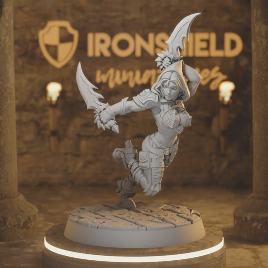 Brakha - Female Assassin Rogue Fighter — 360° rotating view of 3D printed DnD miniature