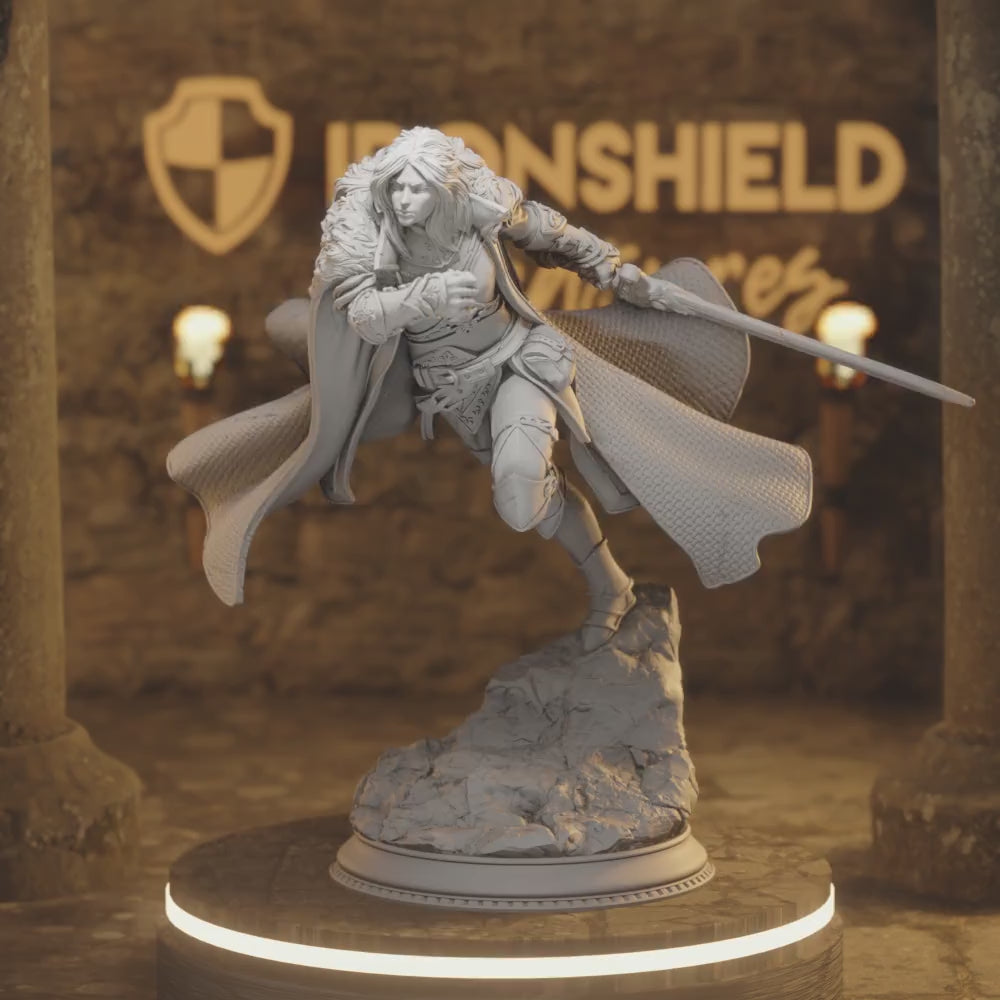 Morgana – Human Fighter Assassin of the Black Court — 360° rotating view of 3D printed DnD miniature
