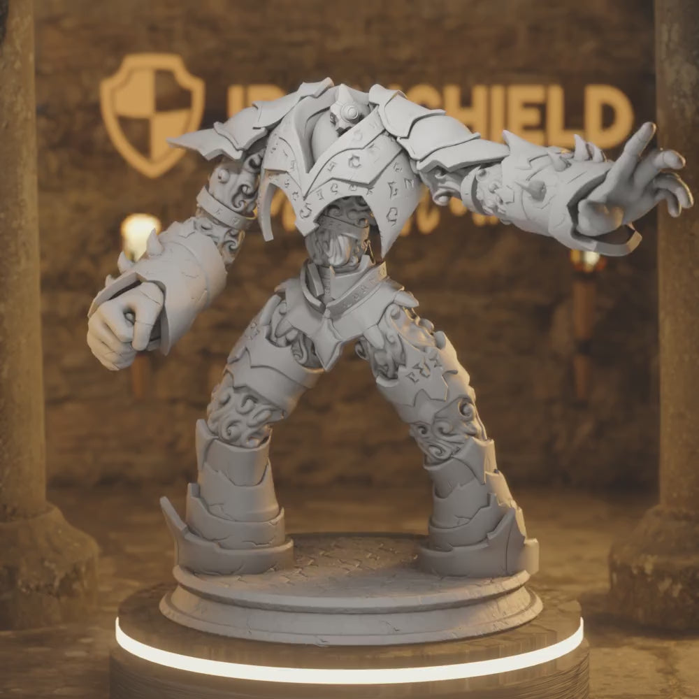 Vanguard Arcane Golem - Orodvylian Monster — 360° rotating view of 3D printed DnD miniature