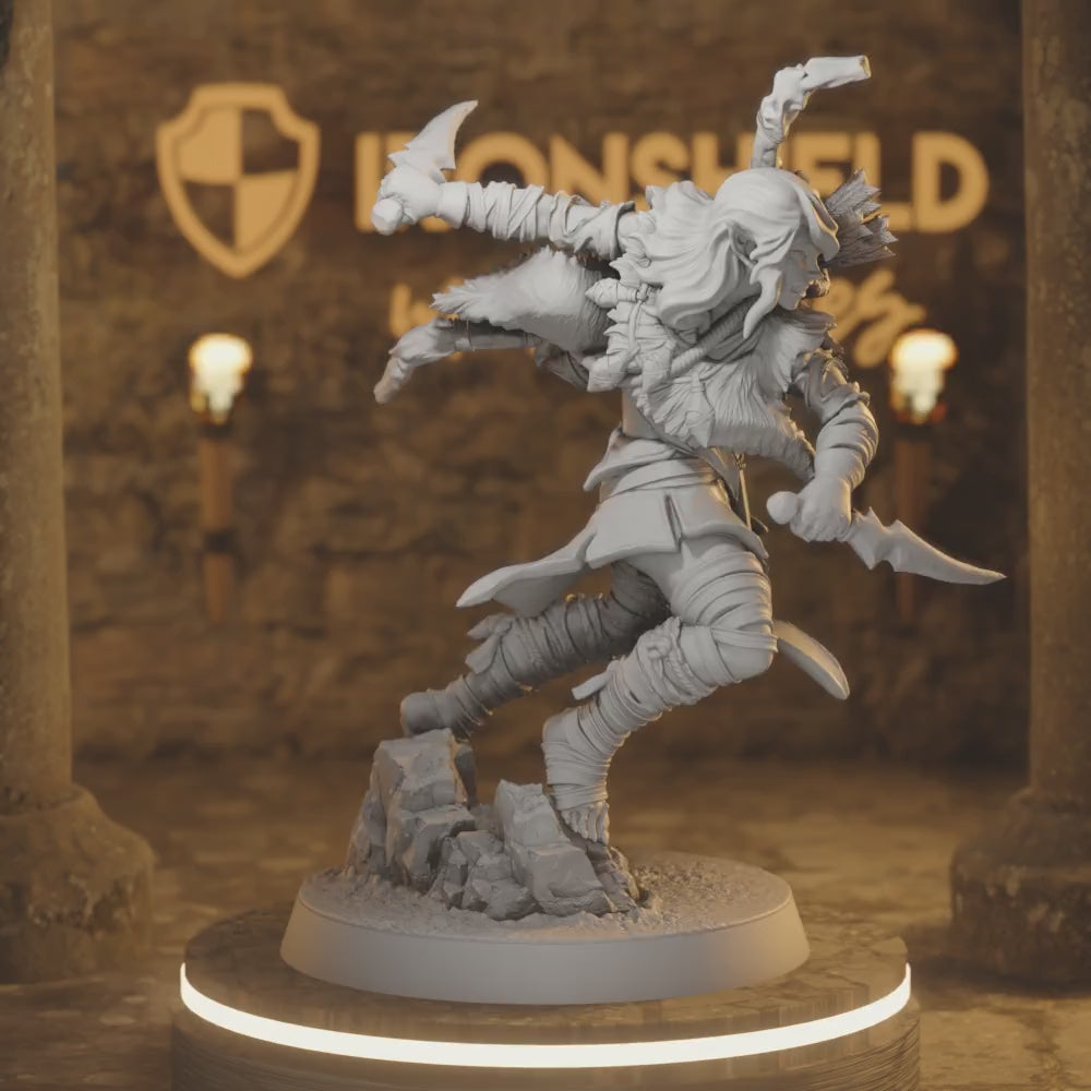 Nissei Heart Piercer 3 – Swift Huntress Blade Master — 360° rotating view of 3D printed DnD miniature