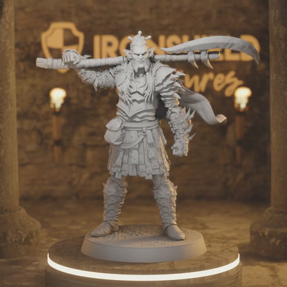Hobgoblin Spinecleaver 1 – Brutal Champion Two-Handed Blade — 360° rotating view of 3D printed DnD miniature
