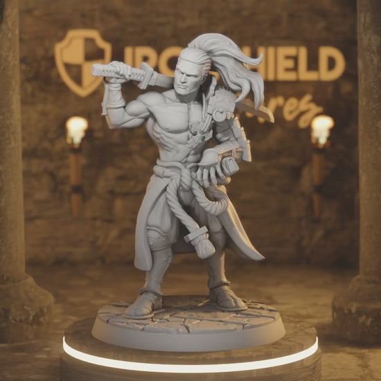 Heihashi Wandering Ronin Samurai — 360° rotating view of 3D printed DnD miniature