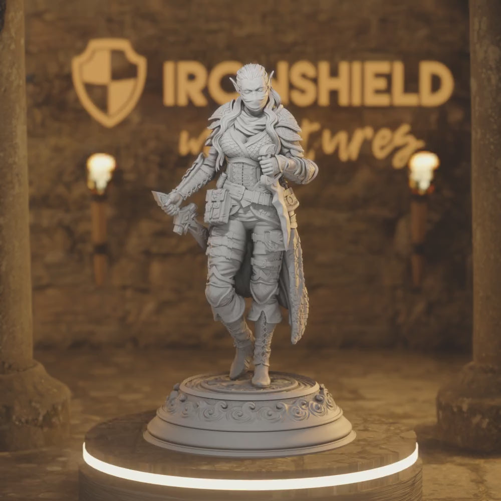 Hali - Water Genasi Rogue Assassin — 360° rotating view of 3D printed DnD miniature
