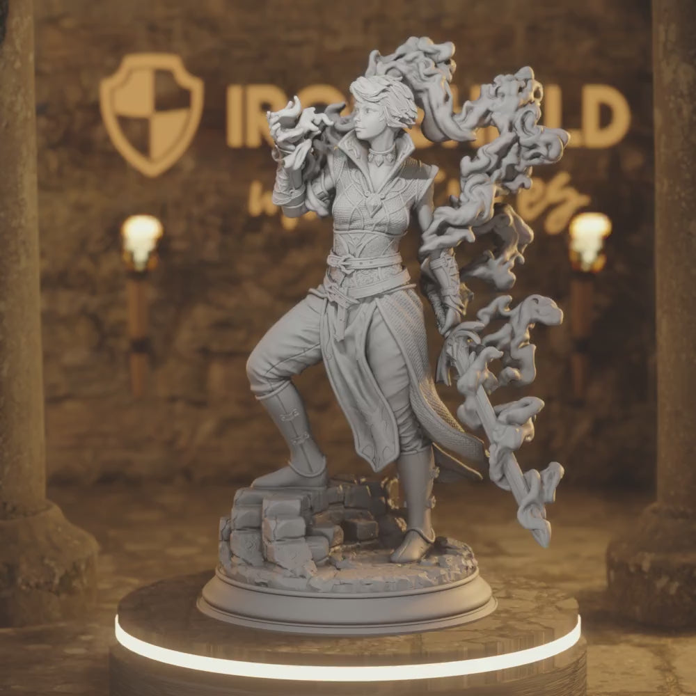 Karisia of Timberly Elf Fighter, Sorcerer, Warlock DnD miniature 3D printed resin tabletop RPG figure