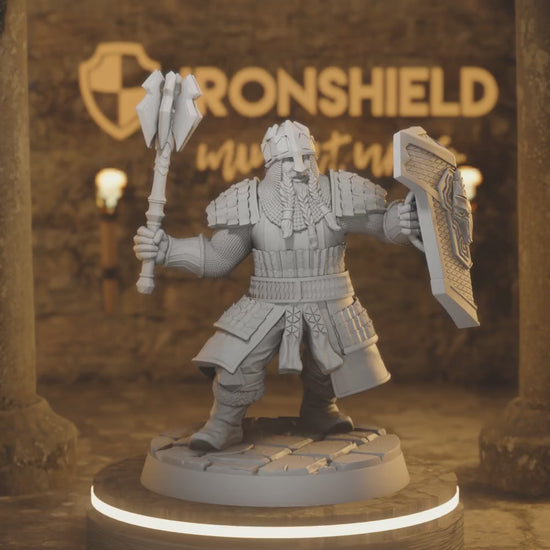 Dwarf mace Knight Fighter Barbariaian — 360° rotating view of 3D printed DnD miniature