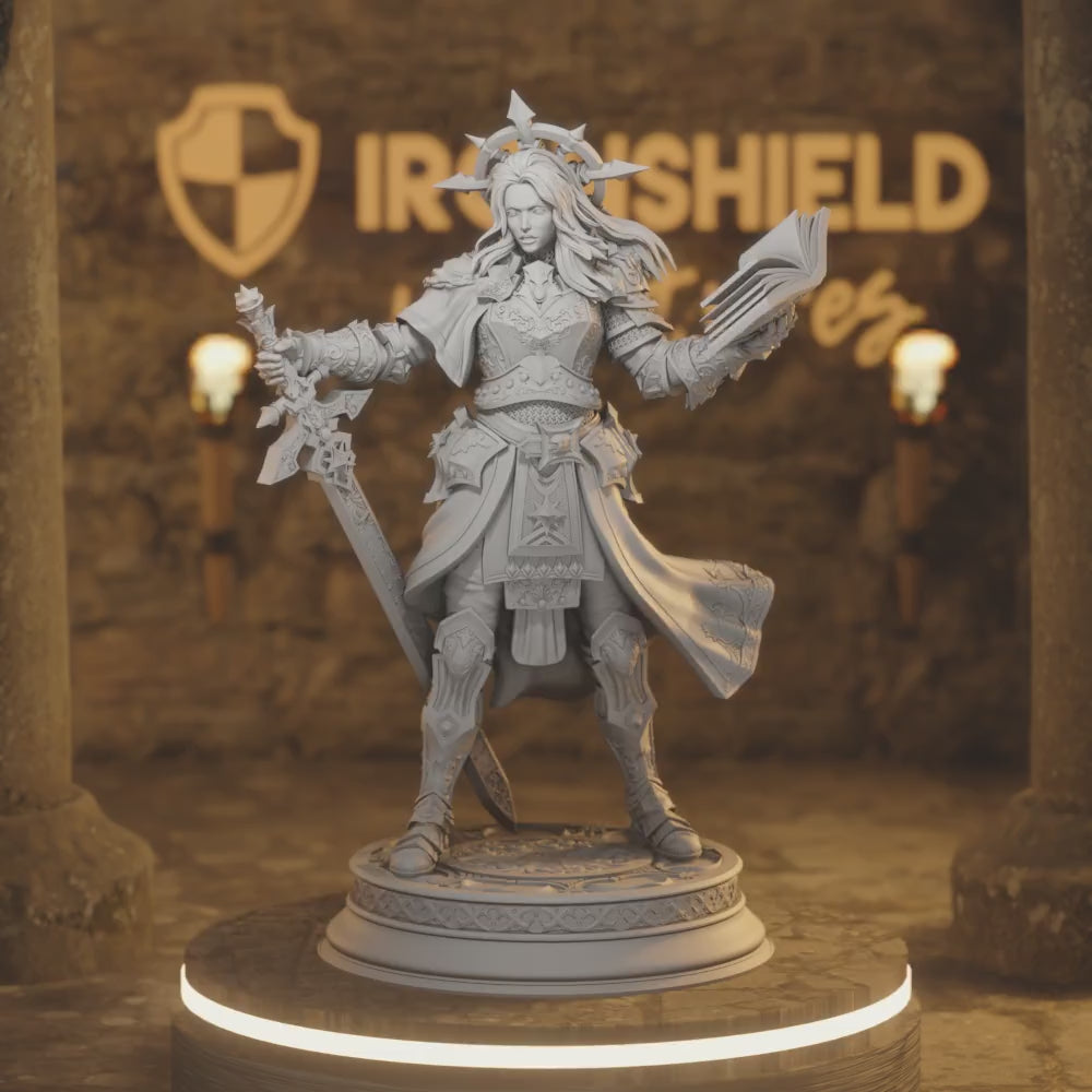 Johanna Female Paladin Fighter Mage — 360° rotating view of 3D printed DnD miniature
