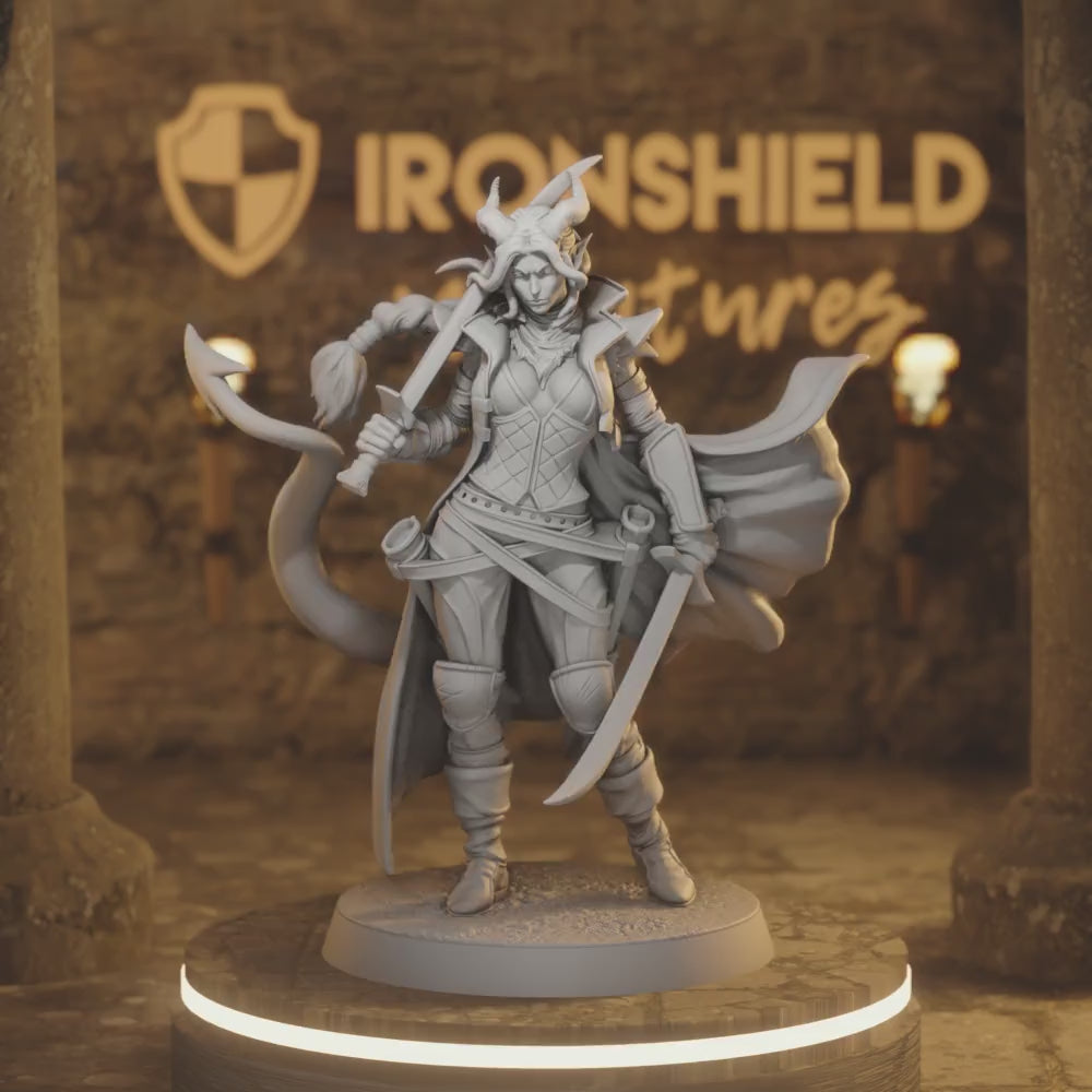 Sword Siren Tiefling Fighter DnD miniature 3D printed resin tabletop RPG figure