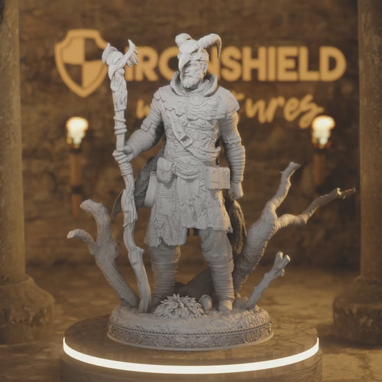 Tiefling Druid - Noranor Wanderer — 360° rotating view of 3D printed DnD miniature