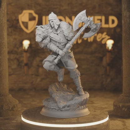 King Hjolmir Viking Barbarian Fighter Paladin — 360° rotating view of 3D printed DnD miniature