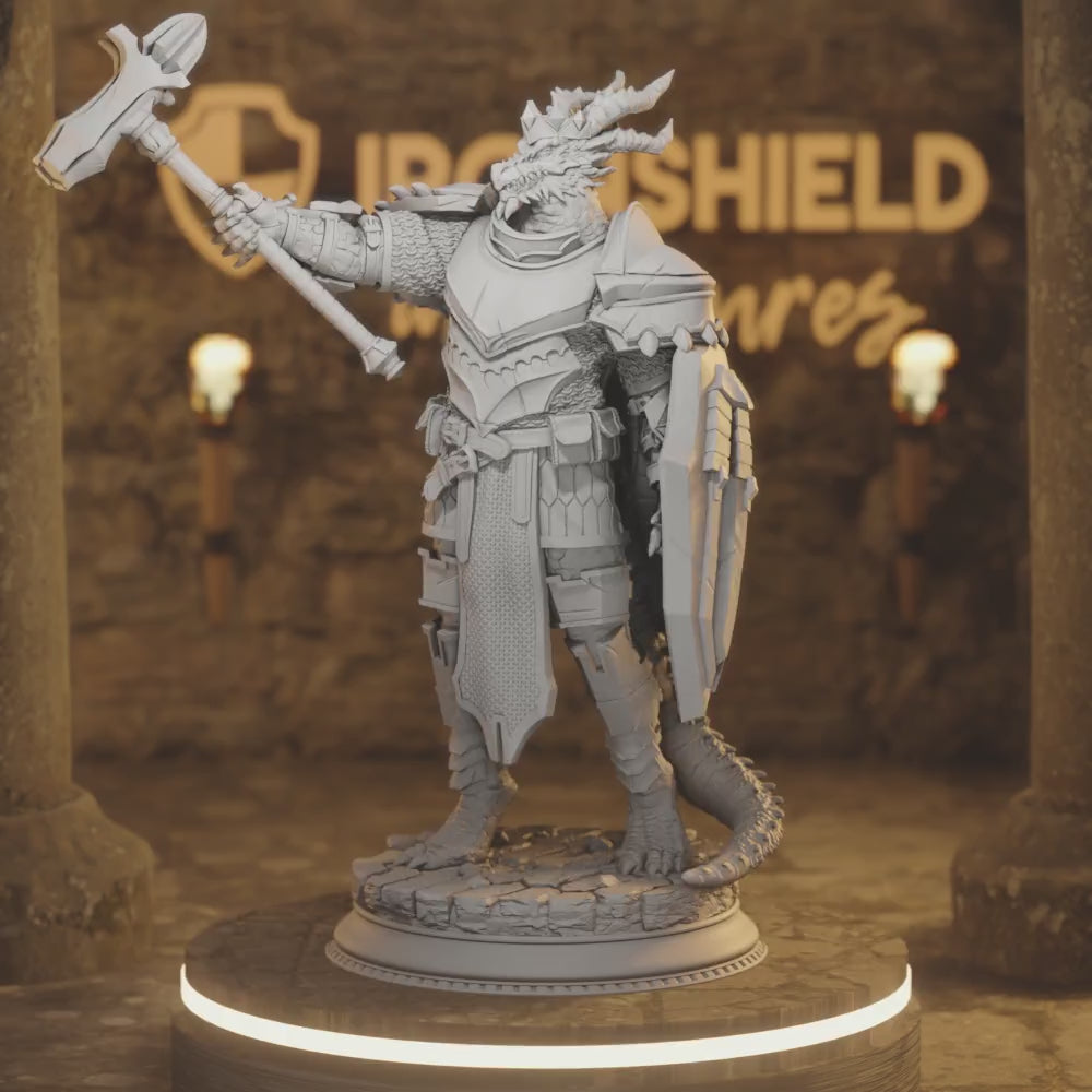 Azmordion Beastfolk Dragon Paladin Knight — 360° rotating view of 3D printed DnD miniature