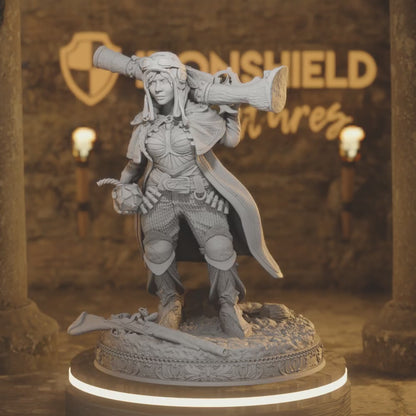 Dwarven Hunter and Ranger - Brumhilda — 360° rotating view of 3D printed DnD miniature