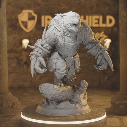 Beastfolk Bearserker Barbarian Hilda Bjornstain — 360° rotating view of 3D printed DnD miniature