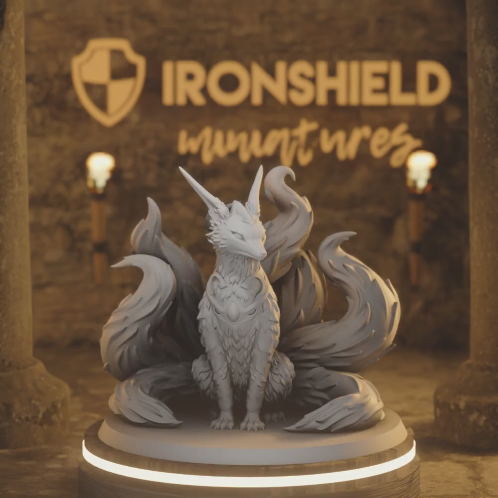 Tsune – Fox Spirit Kitsune Mystic Beast — 360° rotating view of 3D printed DnD miniature