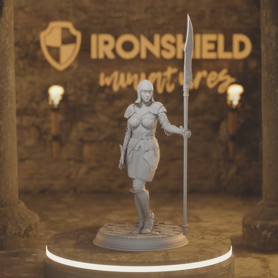 Golden Griffin Footsoldiers Female Knight — 360° rotating view of 3D printed DnD miniature