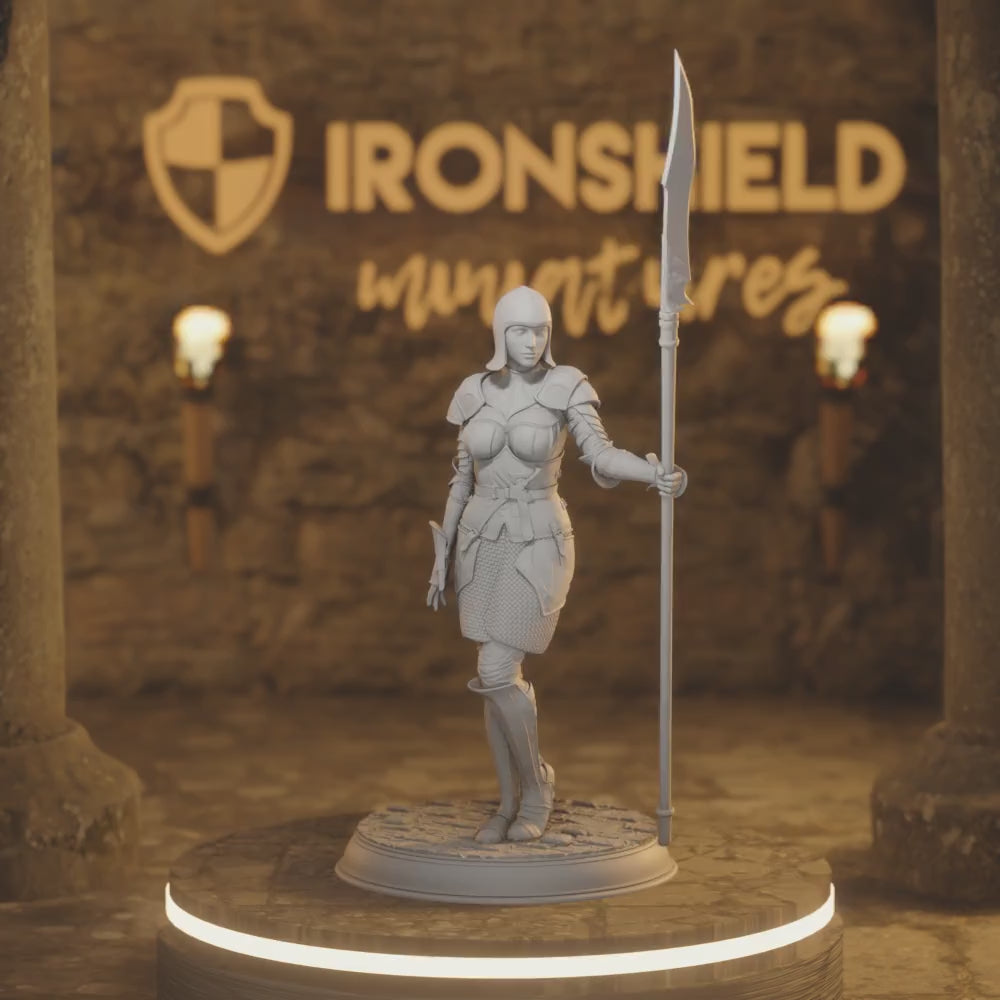 Golden Griffin Footsoldiers Female Knight — 360° rotating view of 3D printed DnD miniature