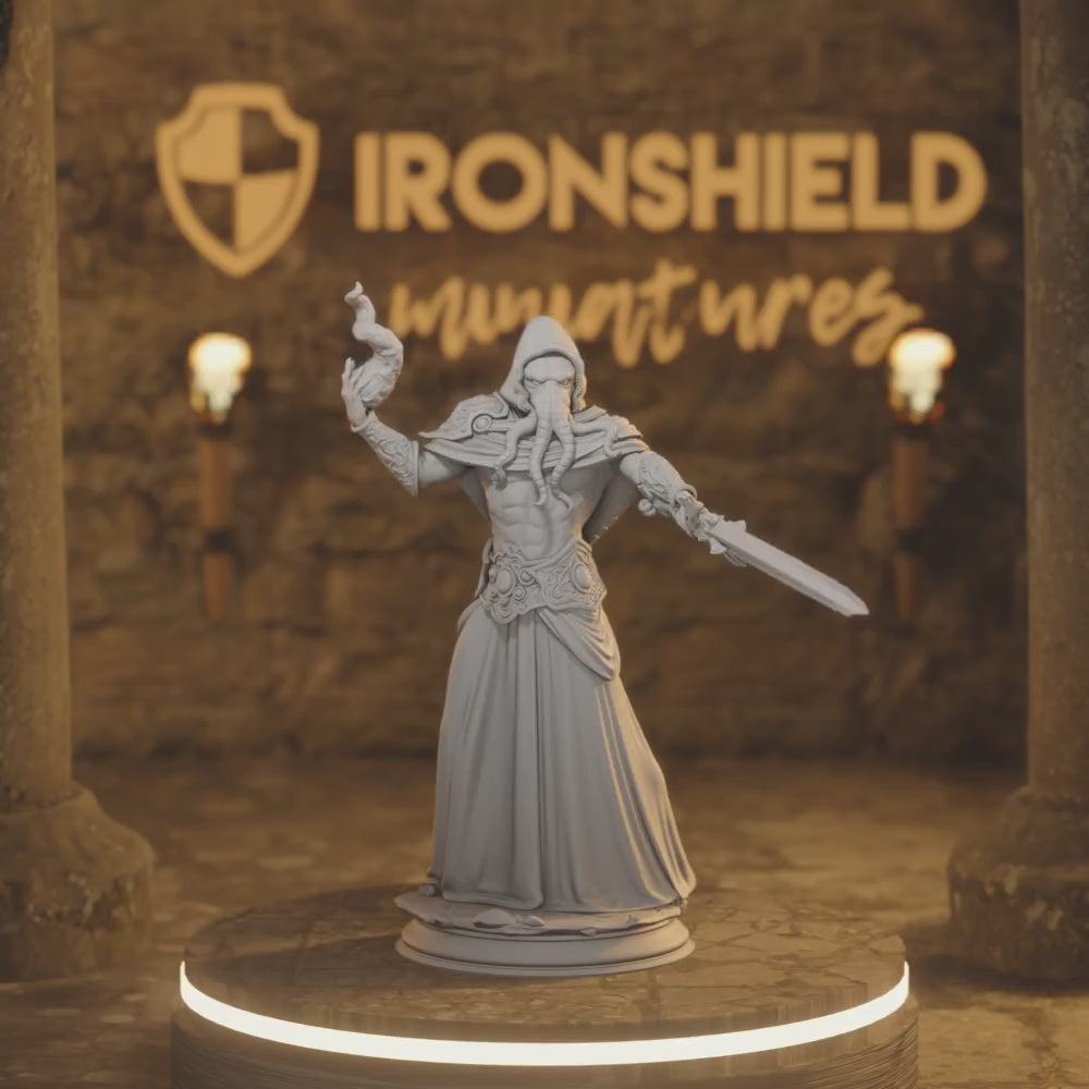 Hendrak - Ascended Mind Flayers Deep sea wraith Fighte — 360° rotating view of 3D printed DnD miniature