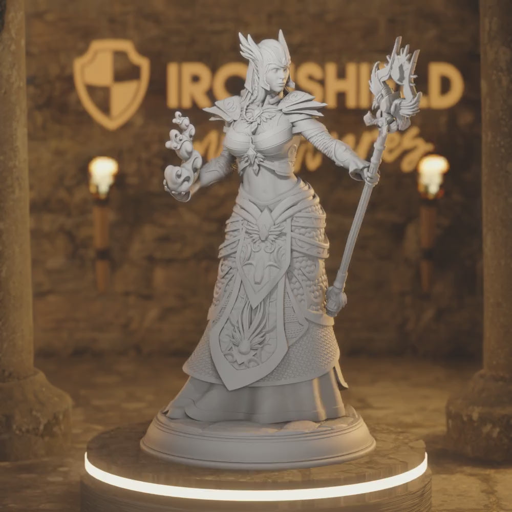 Ferendir  High Elf Sorcerer Queen Wizard — 360° rotating view of 3D printed DnD miniature