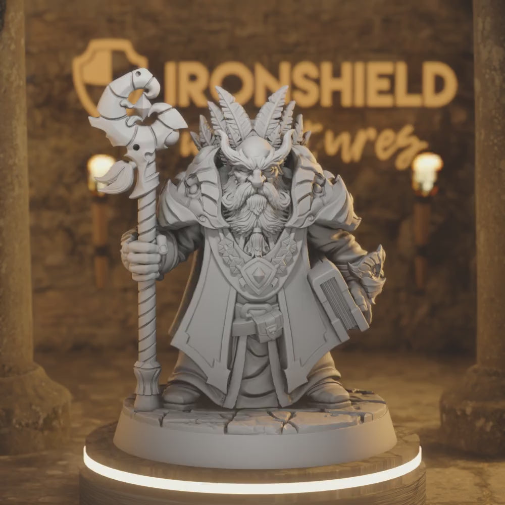 Draloth Dwarf Wizard Sorcerer Druid Old Sage — 360° rotating view of 3D printed DnD miniature
