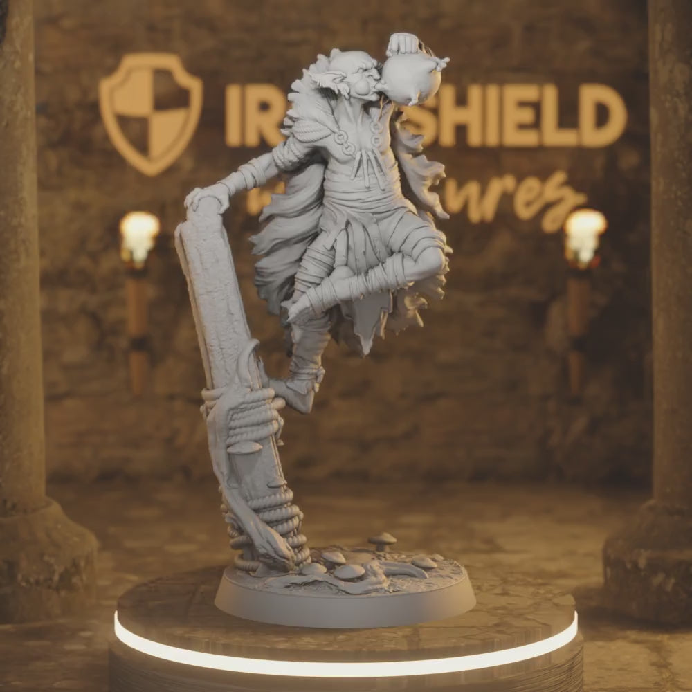 Marsh Goblin Musician – Battle Drummer Howler — 360° rotating view of 3D printed DnD miniature