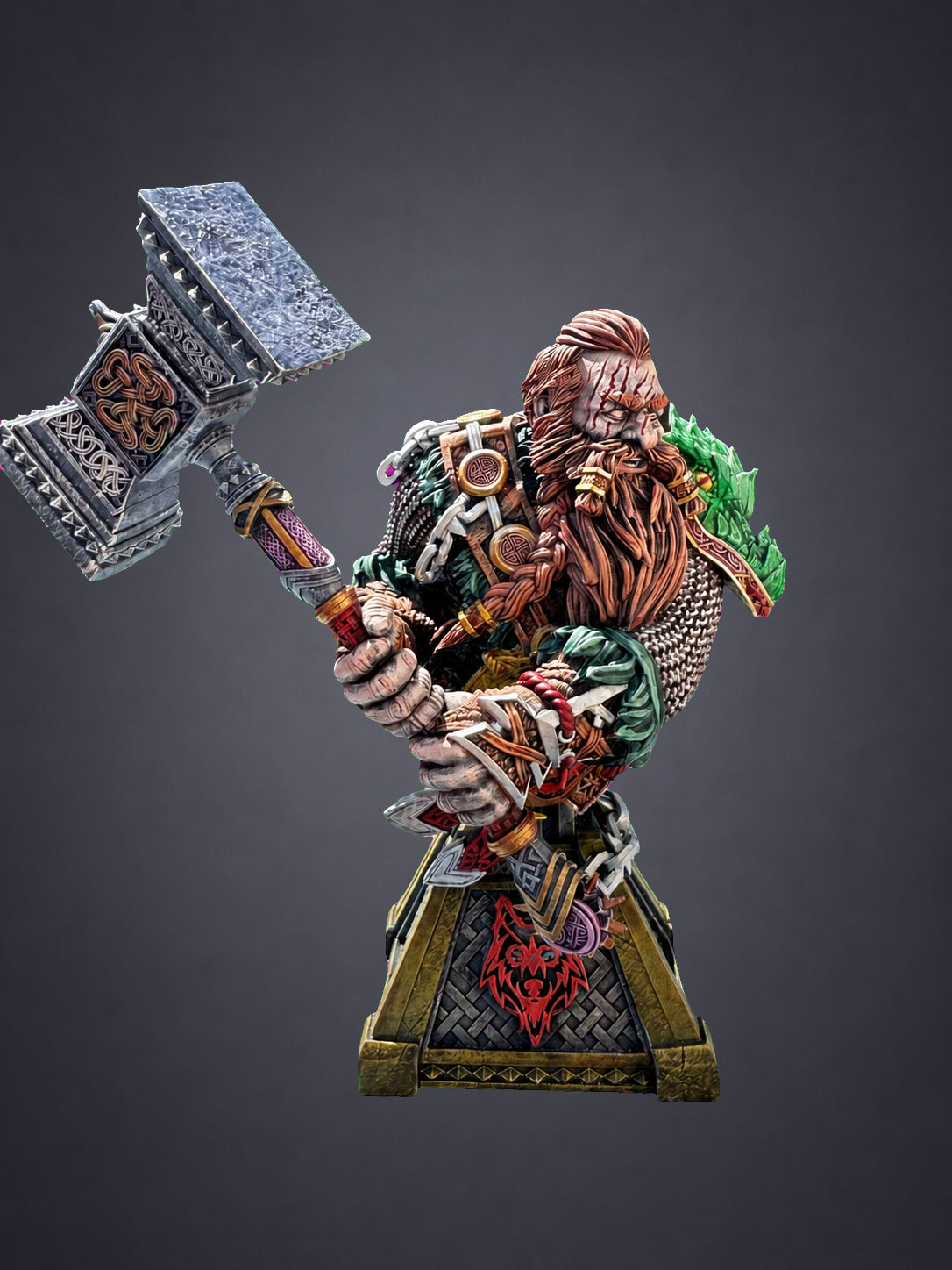 Rend Madbeard hand-painted Elite Dwarf Barbarian bust - 120mm resin display miniature with runic warhammer for DnD tabletop RPG