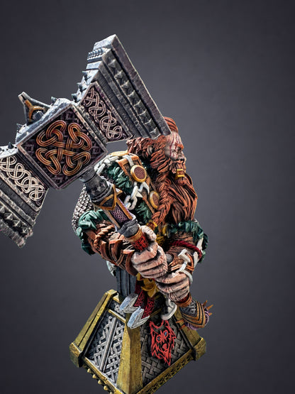 Rend Madbeard painted dwarf bust - side view close-up of the engraved runic warhammer