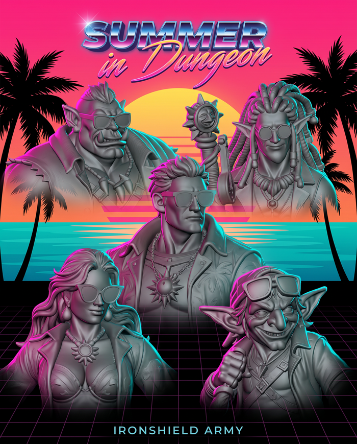 Summer in Dungeon - Full Set 5 Beach Party Adventurer Miniatures | DnD Tabletop RPG | IronShield