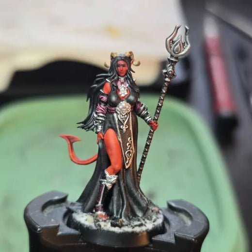Tharia Moonshadow Tiefling Moon Cleric - customer paint job